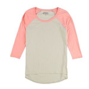 Gorilla Buffet Womens Long Sleeve Raglan Basic T-Shirt, Beige, NWT